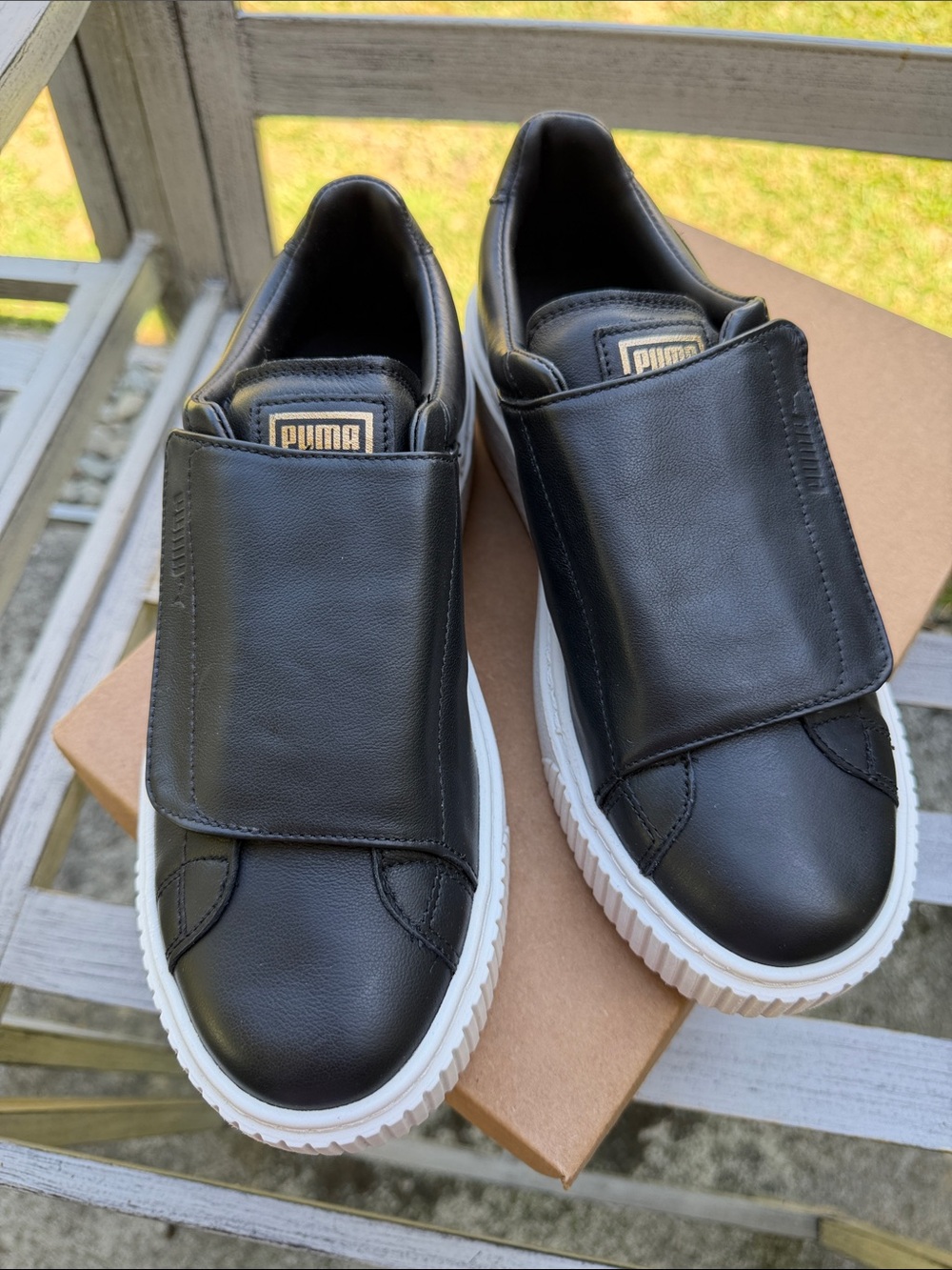 Puma Black Slip-On Athletic Sneakers with White Sole